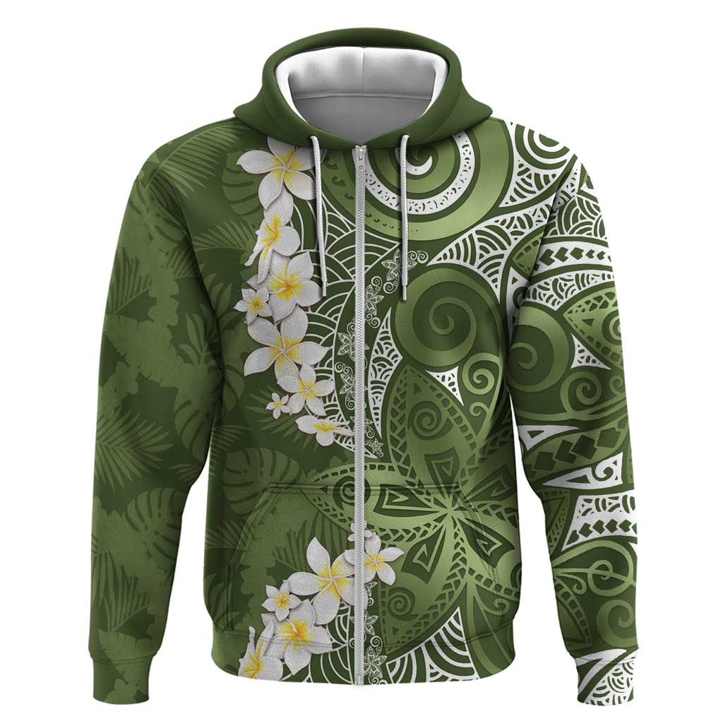 Green Polynesian Tribal Frangipani Tropical Vibe Zip Hoodie LT14 Zip Hoodie Green - Polynesian Pride