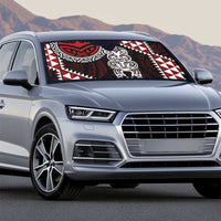 Red Aotearoa Niho Taniwha Auto Sun Shade Maori Mythology Tooth - Taniko Motifs - Polynesian Pride