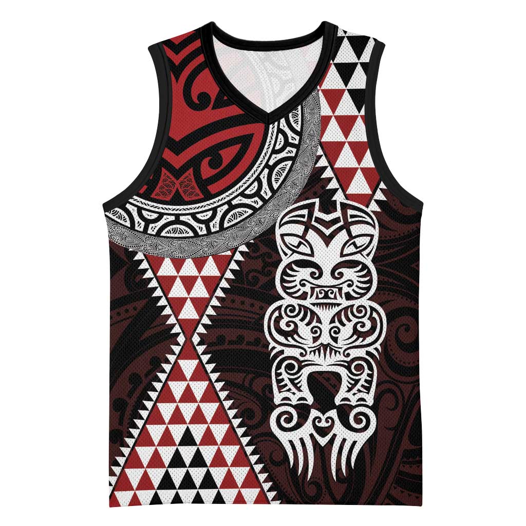 Red Aotearoa Niho Taniwha Basketball Jersey Maori Mythology Tooth - Taniko Motifs LT14 Unisex Red - Polynesian Pride