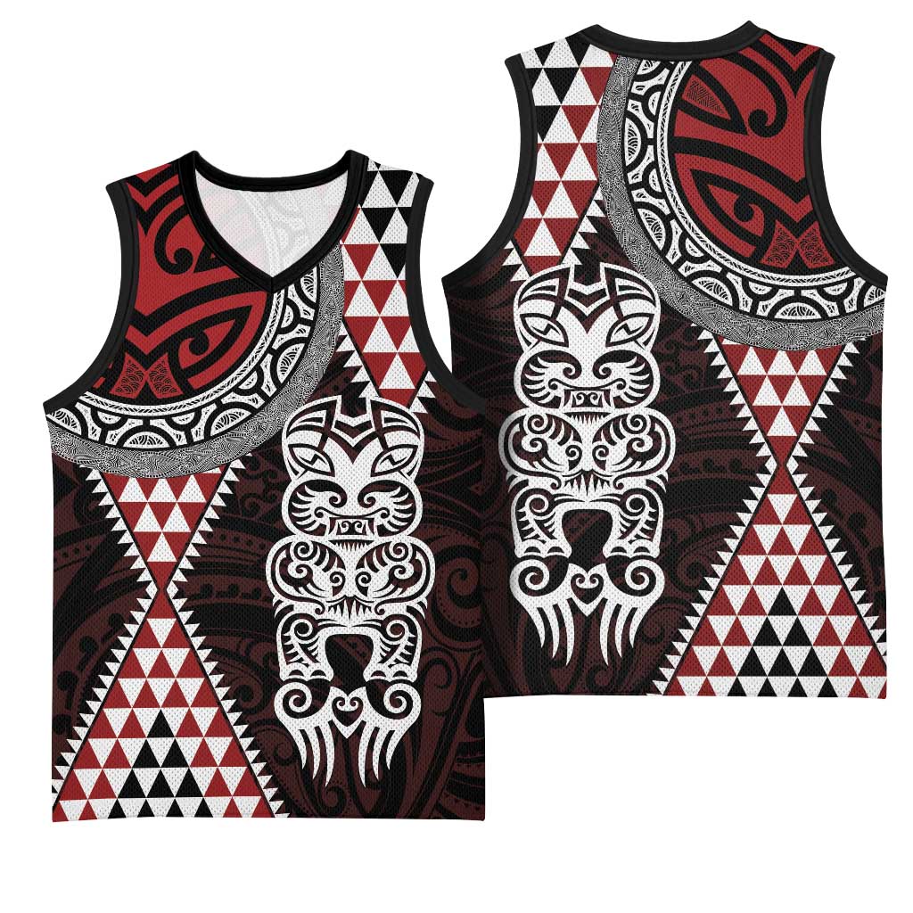 Red Aotearoa Niho Taniwha Basketball Jersey Maori Mythology Tooth - Taniko Motifs LT14 - Polynesian Pride