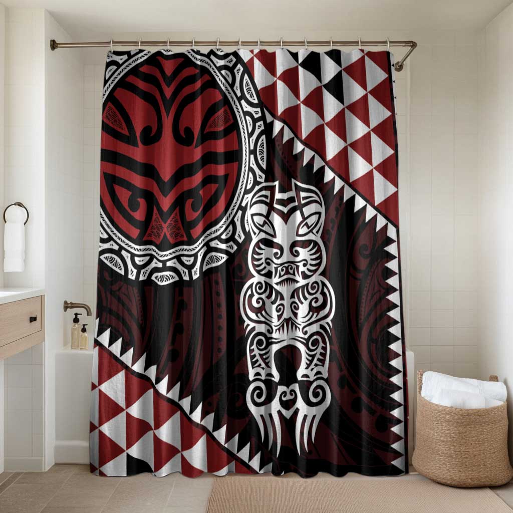 Red Aotearoa Niho Taniwha Bathroom Set Maori Mythology Tooth - Taniko Motifs - Polynesian Pride