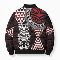 Red Aotearoa Niho Taniwha Bomber Puffer Jacket Maori Mythology Tooth - Taniko Motifs LT14 - Polynesian Pride