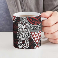 Red Aotearoa Niho Taniwha Ceramic Mug Maori Mythology Tooth - Taniko Motifs - Polynesian Pride