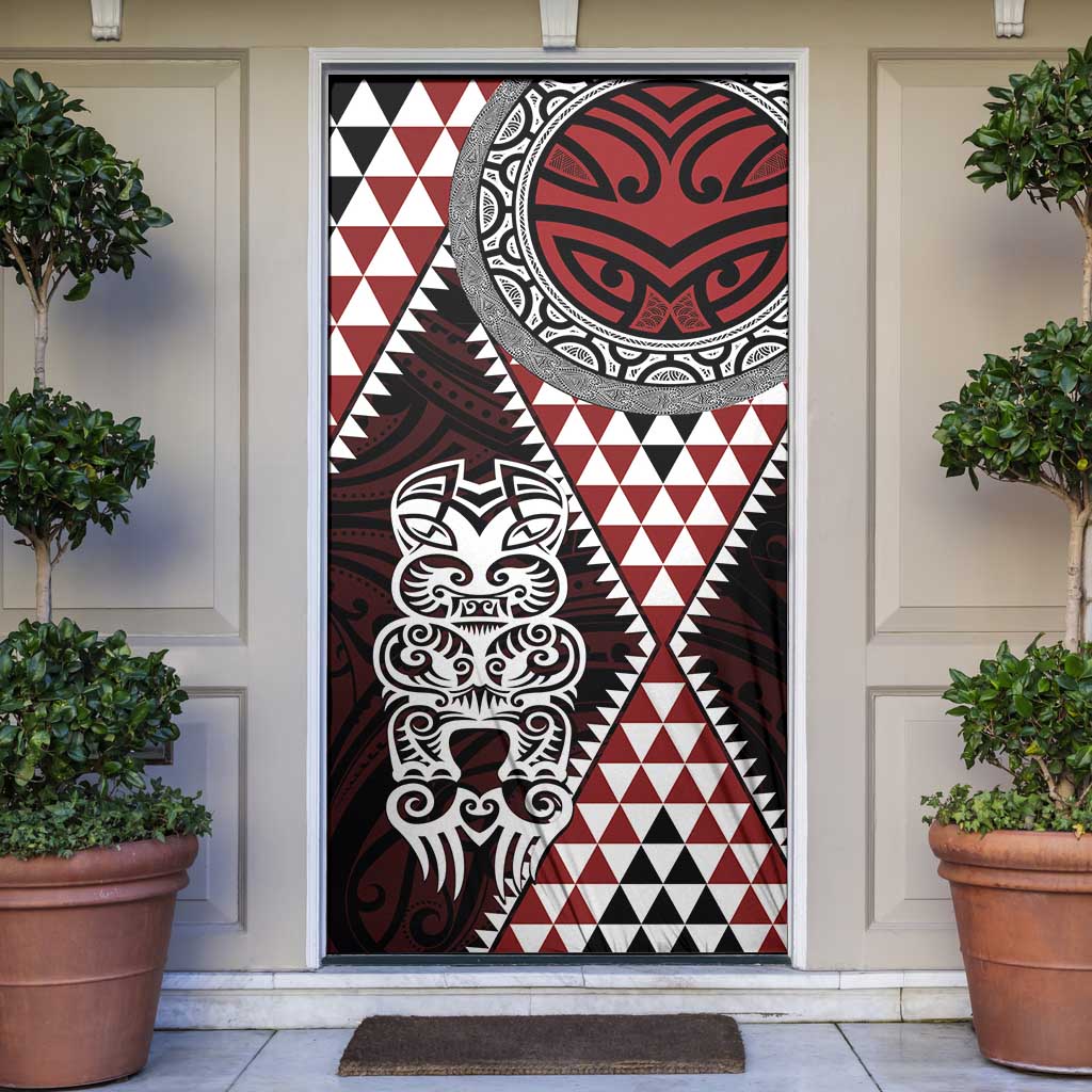 Red Aotearoa Niho Taniwha Door Cover Maori Mythology Tooth - Taniko Motifs - Polynesian Pride