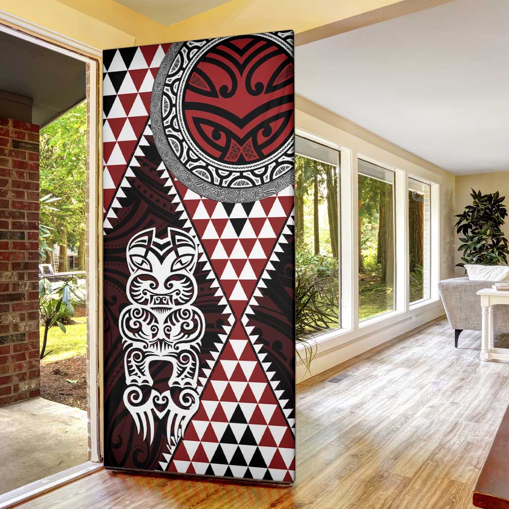 Red Aotearoa Niho Taniwha Door Cover Maori Mythology Tooth - Taniko Motifs - Polynesian Pride