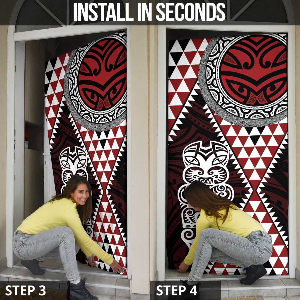 Red Aotearoa Niho Taniwha Door Cover Maori Mythology Tooth - Taniko Motifs - Polynesian Pride