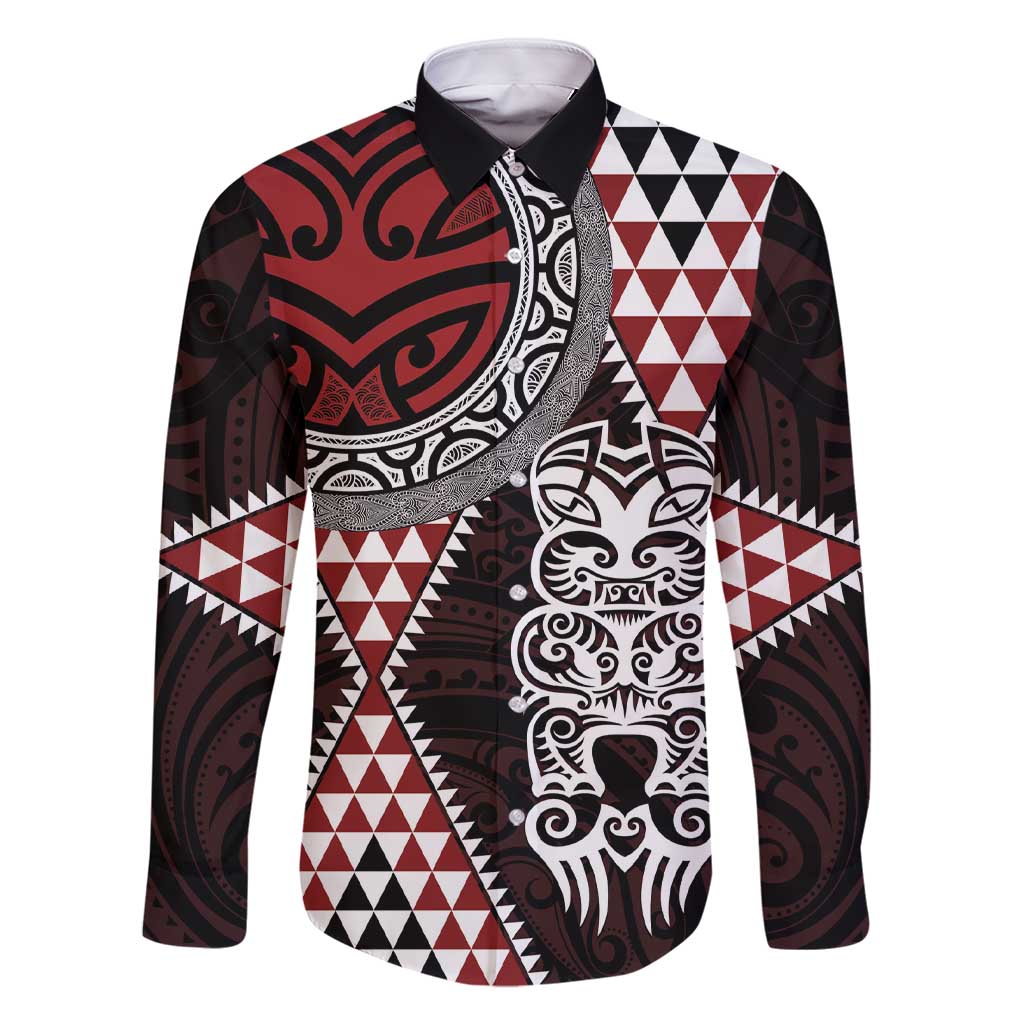 Red Aotearoa Niho Taniwha Family Matching Short Sleeve Bodycon Dress and Hawaiian Shirt Maori Mythology Tooth - Taniko Motifs