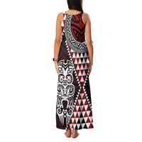 Red Aotearoa Niho Taniwha Family Matching Tank Maxi Dress and Hawaiian Shirt Maori Mythology Tooth - Taniko Motifs