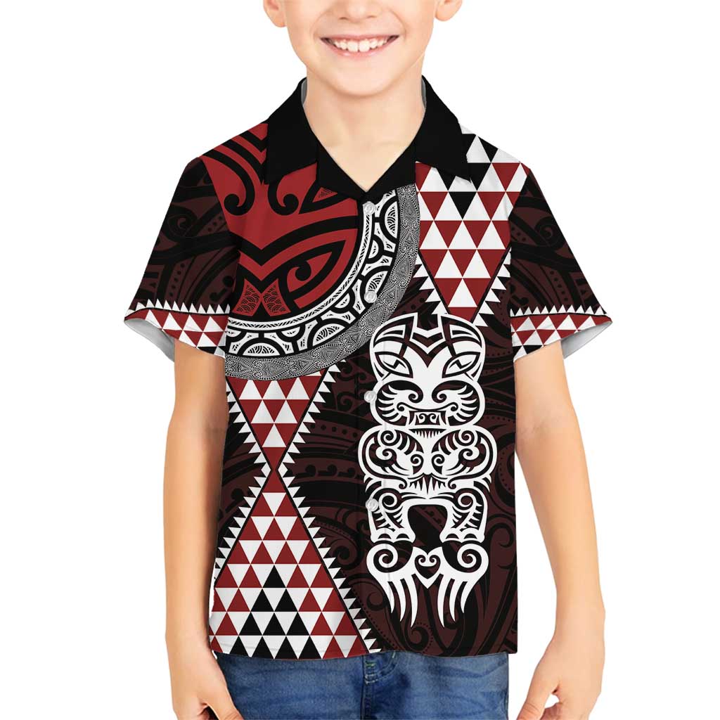 Red Aotearoa Niho Taniwha Family Matching Tank Maxi Dress and Hawaiian Shirt Maori Mythology Tooth - Taniko Motifs