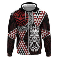 Red Aotearoa Niho Taniwha Hoodie Maori Mythology Tooth - Taniko Motifs
