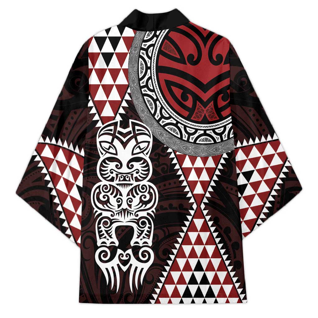 Red Aotearoa Niho Taniwha Kimono Maori Mythology Tooth - Taniko Motifs - Polynesian Pride