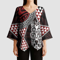 Red Aotearoa Niho Taniwha Kimono Sleeve Blouse Maori Mythology Tooth - Taniko Motifs - Polynesian Pride