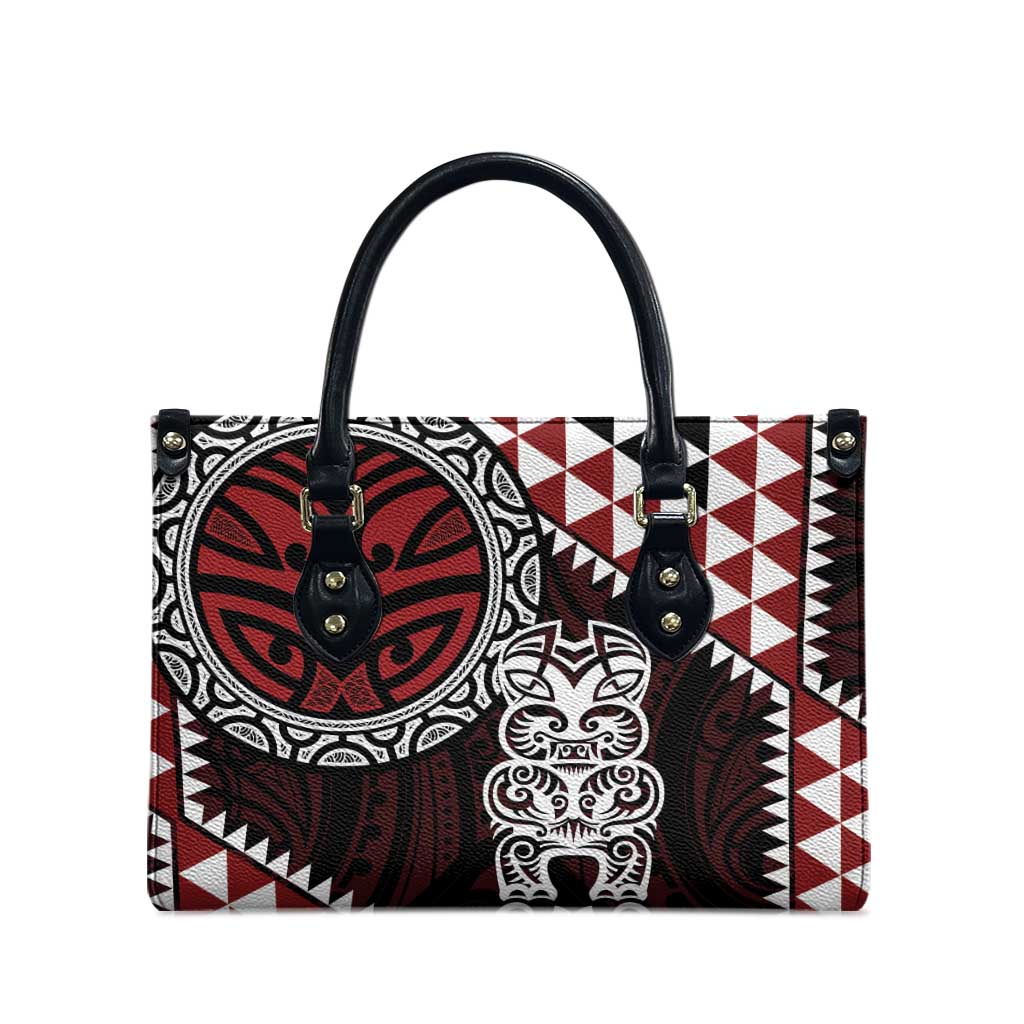 Red Aotearoa Niho Taniwha Leather Bag Maori Mythology Tooth - Taniko Motifs - Polynesian Pride