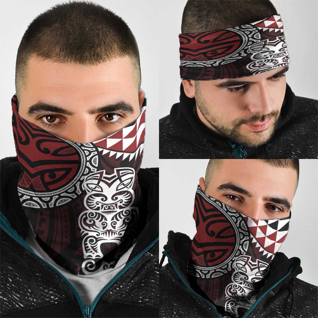 Red Aotearoa Niho Taniwha Neck Gaiter Maori Mythology Tooth - Taniko Motifs - Polynesian Pride
