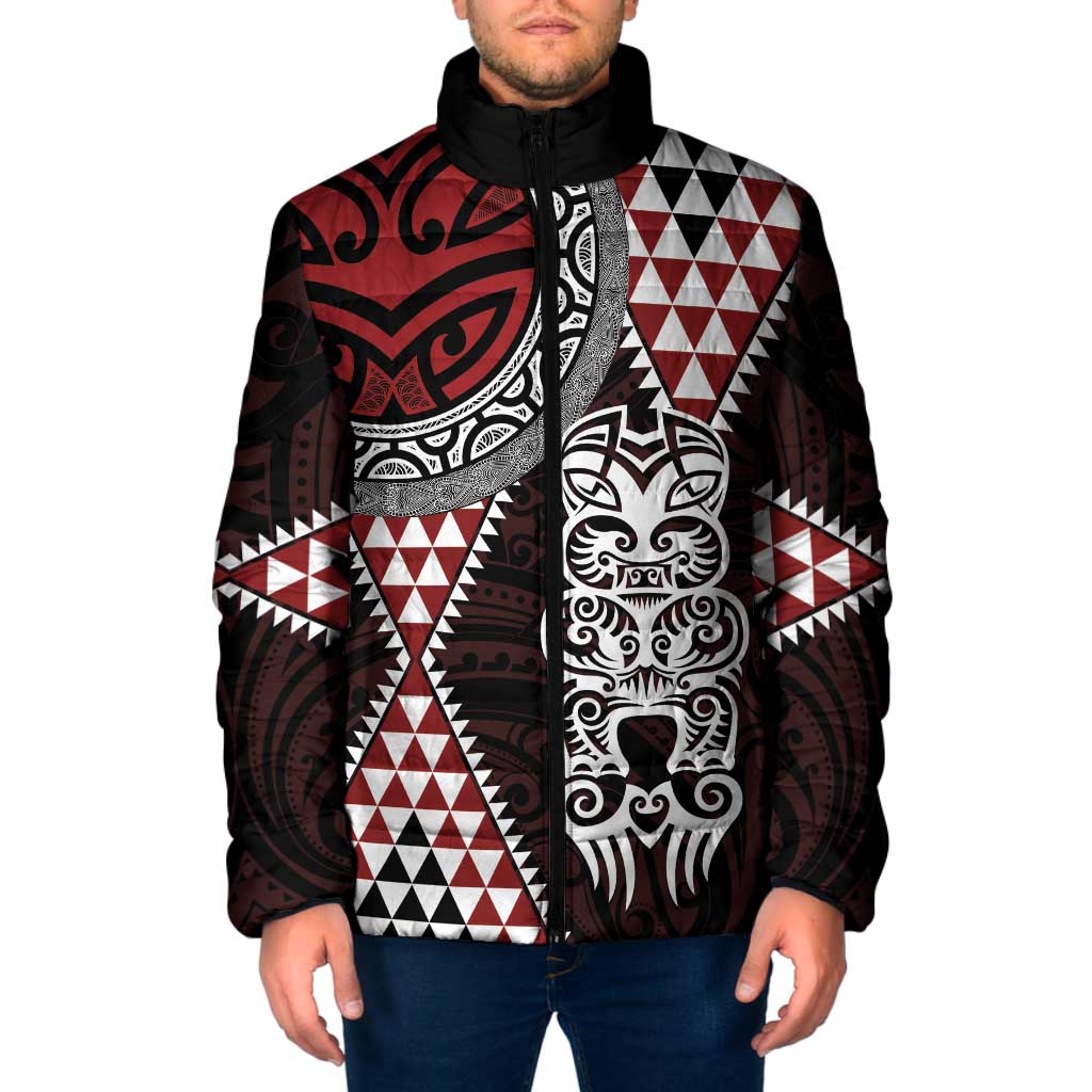 Red Aotearoa Niho Taniwha Padded Jacket Maori Mythology Tooth - Taniko Motifs LT14 Men Red - Polynesian Pride
