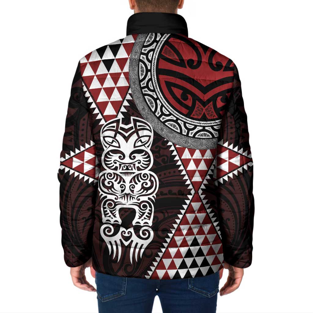 Red Aotearoa Niho Taniwha Padded Jacket Maori Mythology Tooth - Taniko Motifs LT14 - Polynesian Pride
