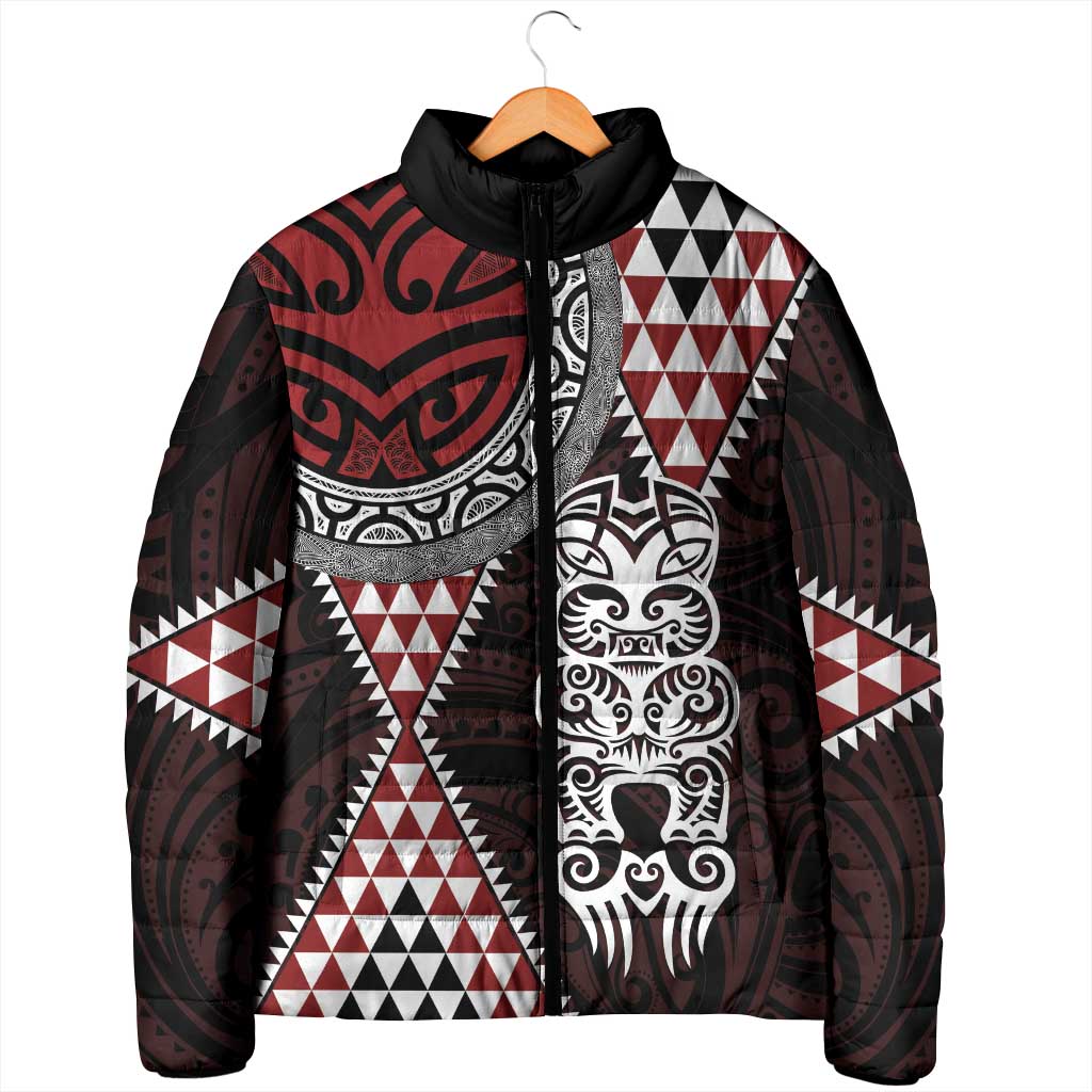 Red Aotearoa Niho Taniwha Padded Jacket Maori Mythology Tooth - Taniko Motifs LT14 - Polynesian Pride