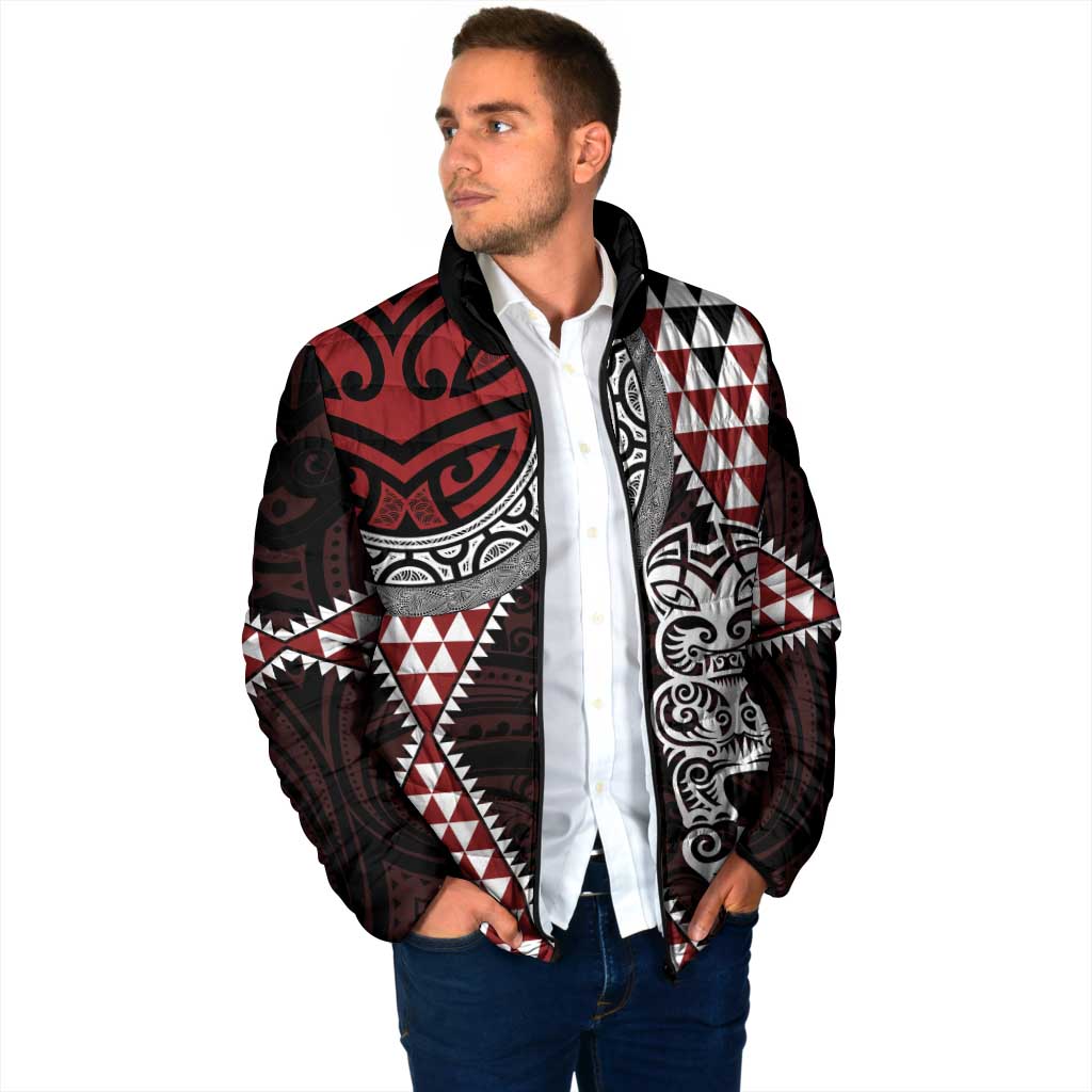 Red Aotearoa Niho Taniwha Padded Jacket Maori Mythology Tooth - Taniko Motifs LT14 - Polynesian Pride