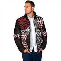 Red Aotearoa Niho Taniwha Padded Jacket Maori Mythology Tooth - Taniko Motifs LT14 - Polynesian Pride