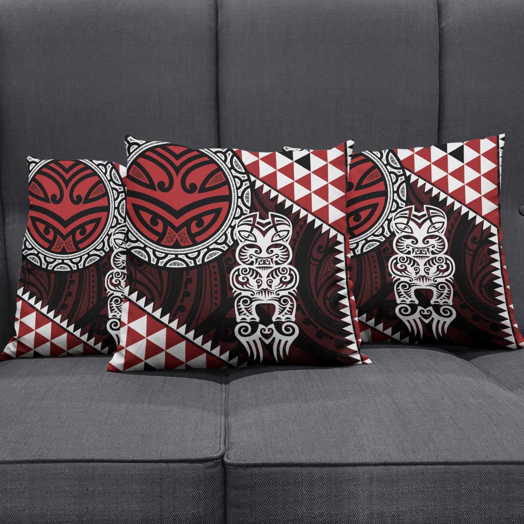 Red Aotearoa Niho Taniwha Pillow Cover Maori Mythology Tooth - Taniko Motifs - Polynesian Pride