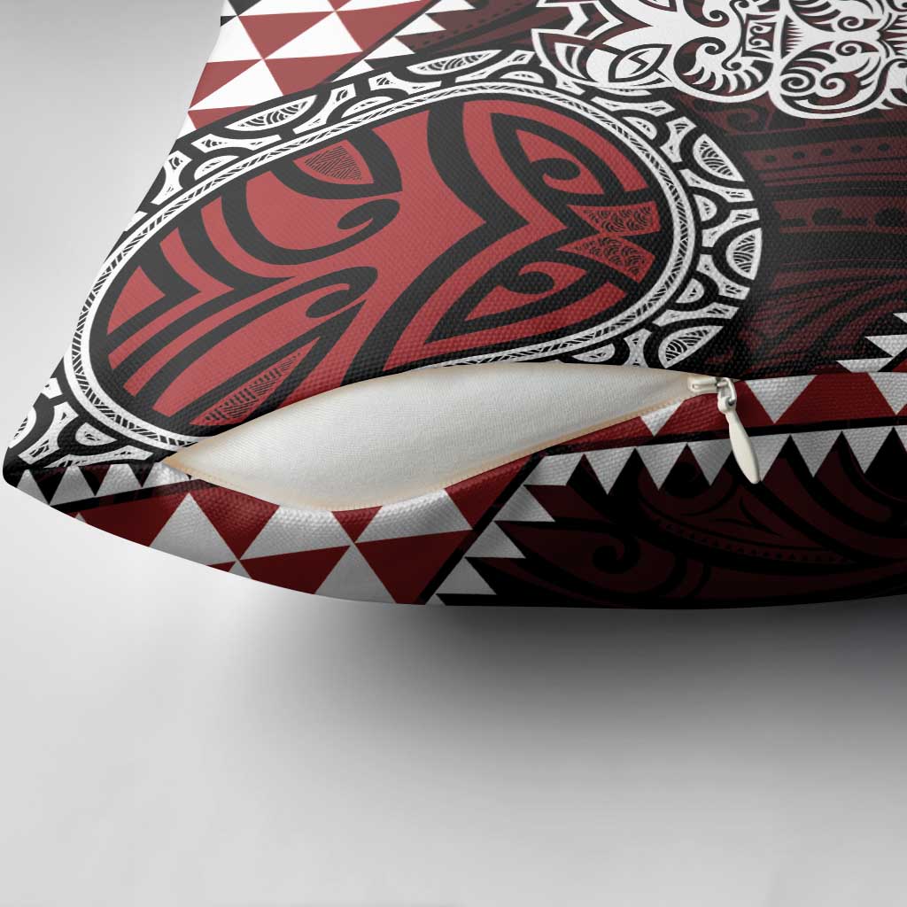 Red Aotearoa Niho Taniwha Pillow Cover Maori Mythology Tooth - Taniko Motifs - Polynesian Pride