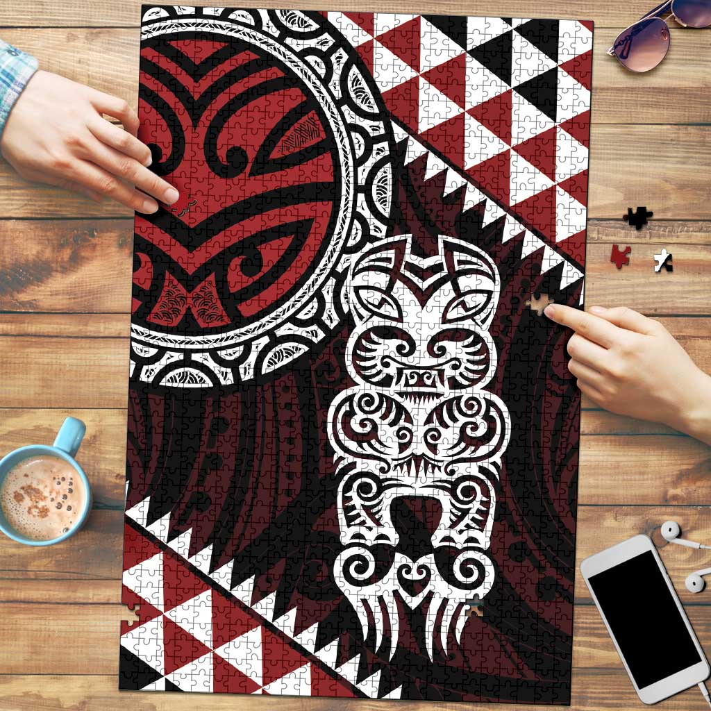 Red Aotearoa Niho Taniwha Puzzle Maori Mythology Tooth - Taniko Motifs LT14 Red - Polynesian Pride
