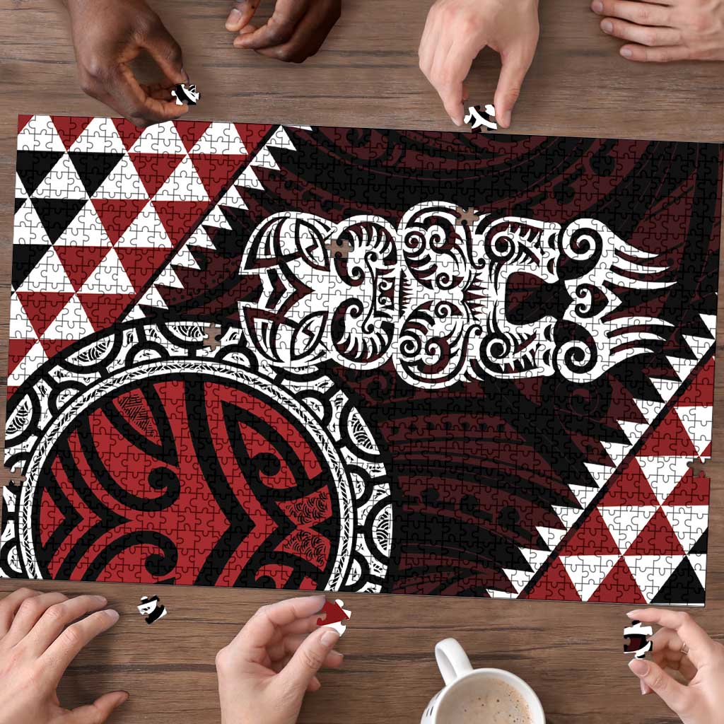 Red Aotearoa Niho Taniwha Puzzle Maori Mythology Tooth - Taniko Motifs LT14 - Polynesian Pride