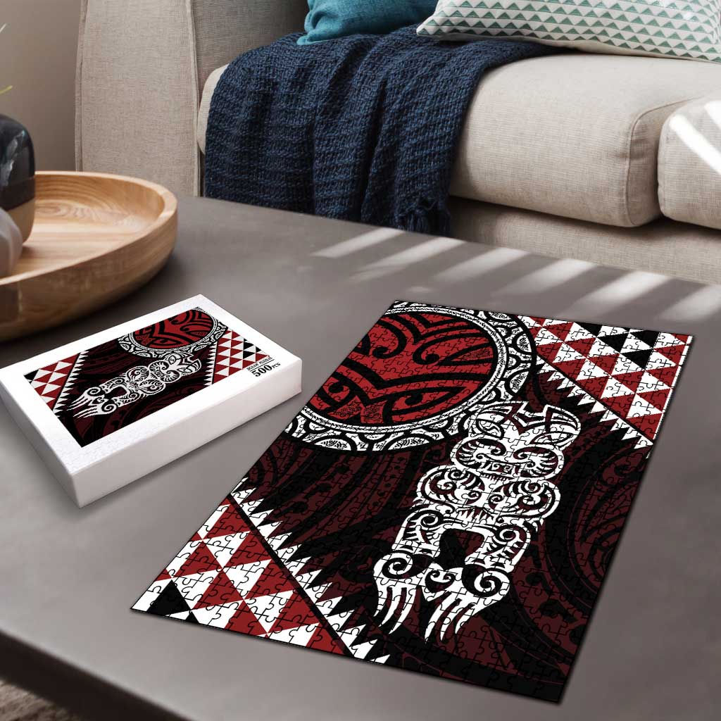 Red Aotearoa Niho Taniwha Puzzle Maori Mythology Tooth - Taniko Motifs LT14 - Polynesian Pride