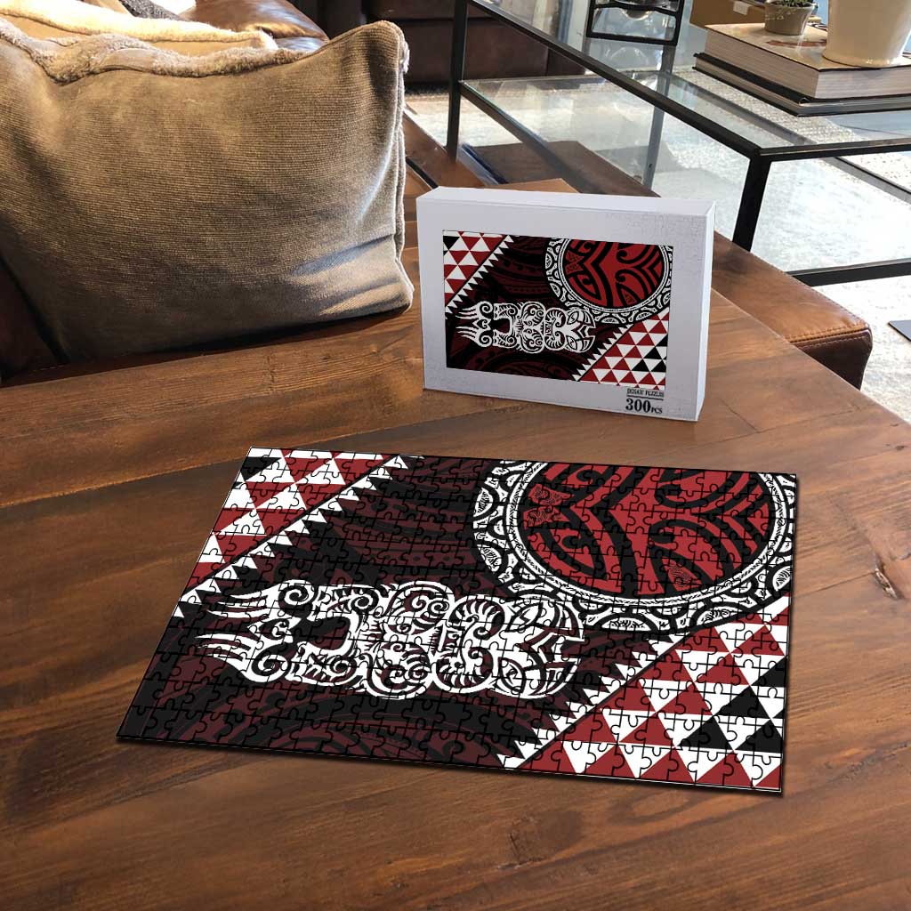 Red Aotearoa Niho Taniwha Puzzle Maori Mythology Tooth - Taniko Motifs LT14 - Polynesian Pride