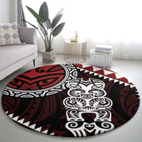 Red Aotearoa Niho Taniwha Round Carpet Maori Mythology Tooth - Taniko Motifs LT14 - Polynesian Pride