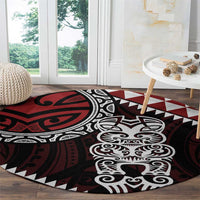 Red Aotearoa Niho Taniwha Round Carpet Maori Mythology Tooth - Taniko Motifs LT14 - Polynesian Pride