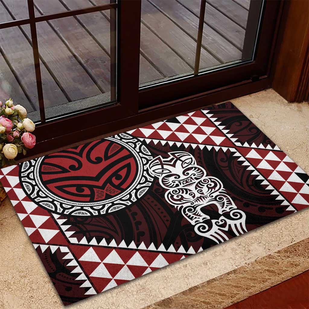 Red Aotearoa Niho Taniwha Rubber Doormat Maori Mythology Tooth - Taniko Motifs LT14 - Polynesian Pride