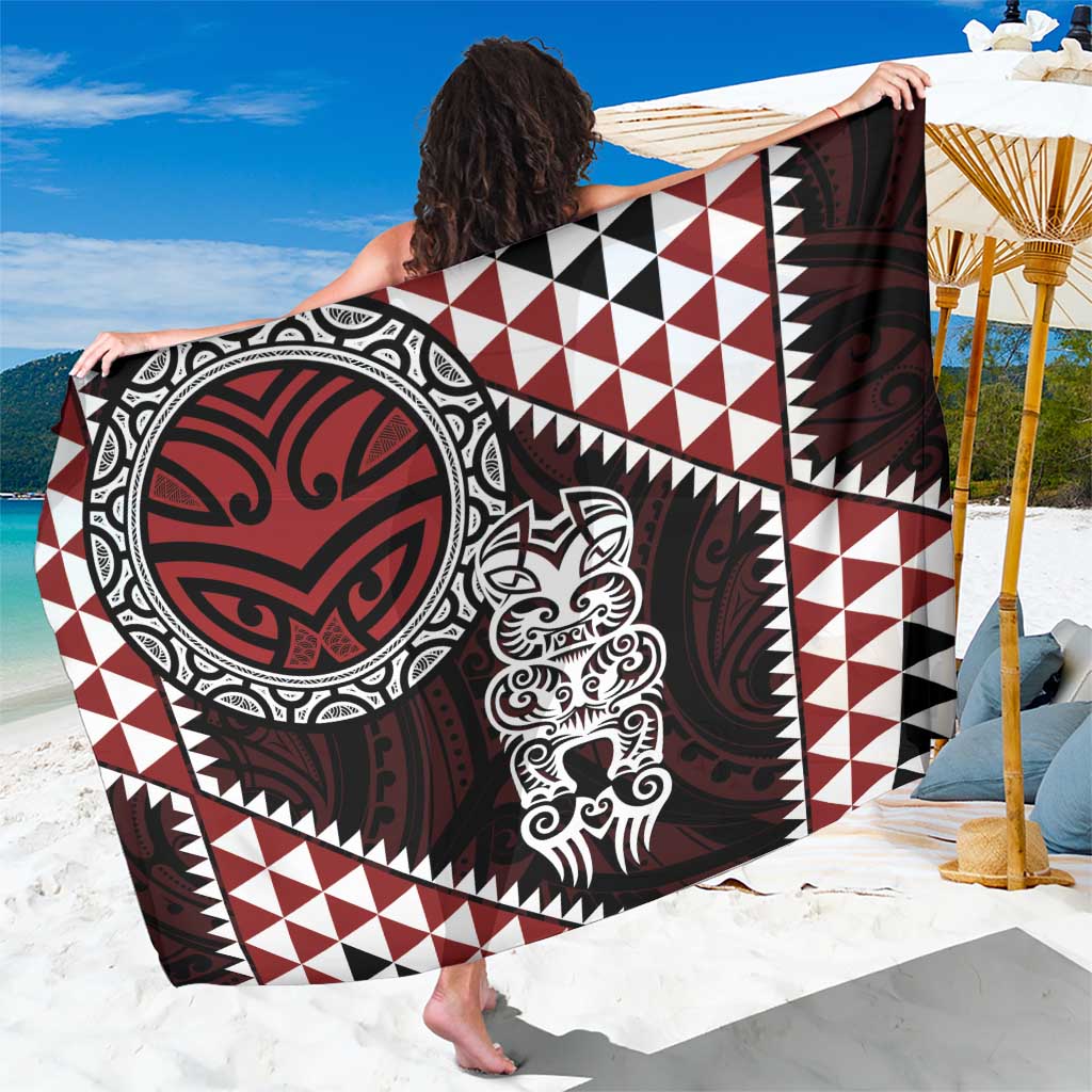 Red Aotearoa Niho Taniwha Sarong Maori Mythology Tooth - Taniko Motifs LT14 One Size 44 x 66 inches Red - Polynesian Pride