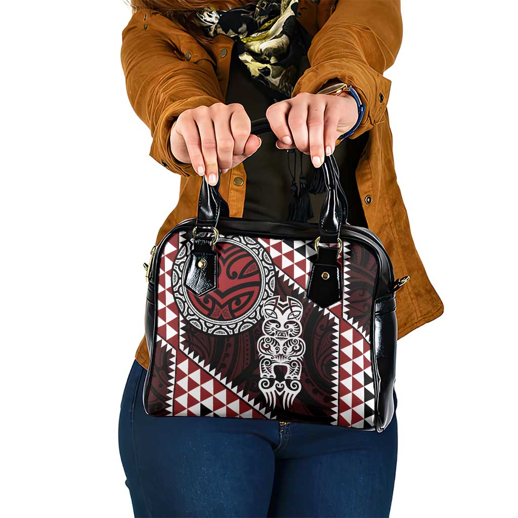 Red Aotearoa Niho Taniwha Shoulder Handbag Maori Mythology Tooth - Taniko Motifs LT14 One Size Red - Polynesian Pride
