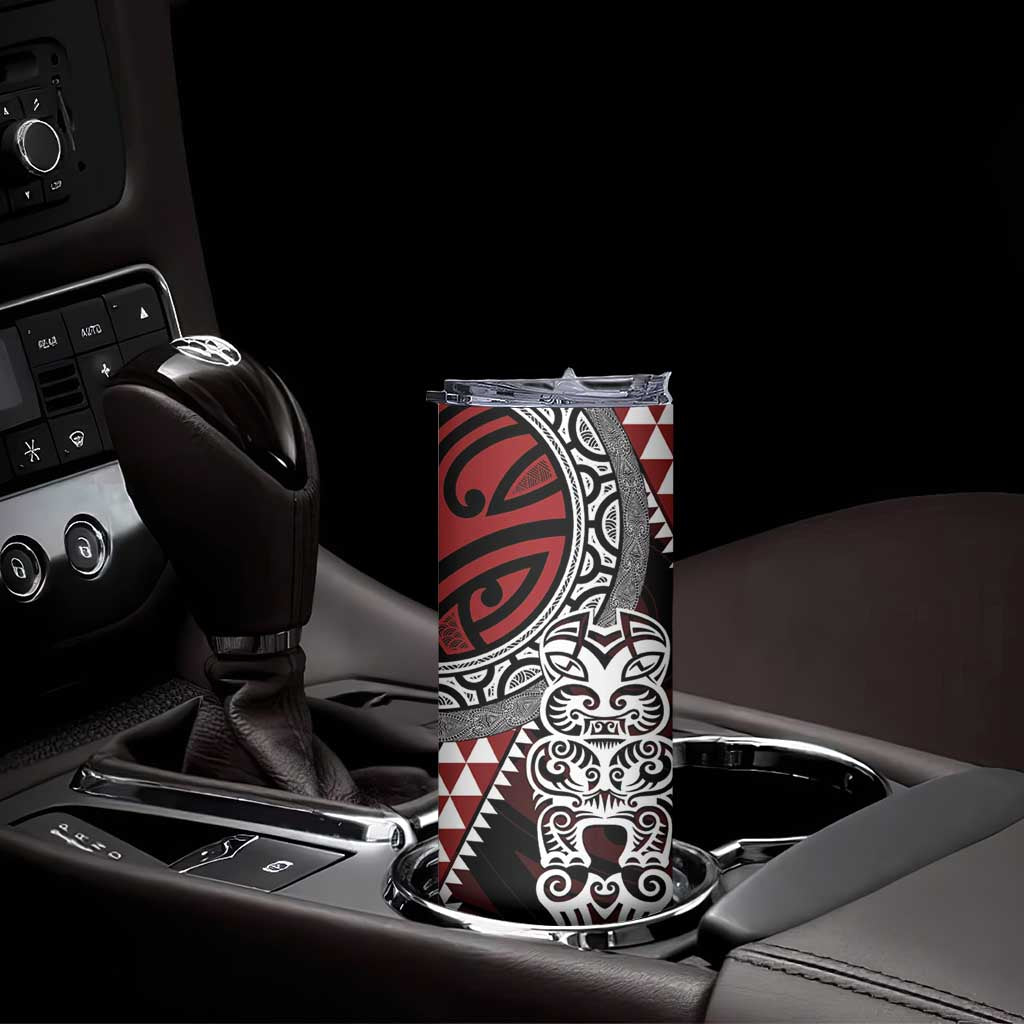 Red Aotearoa Niho Taniwha Skinny Tumbler Maori Mythology Tooth - Taniko Motifs