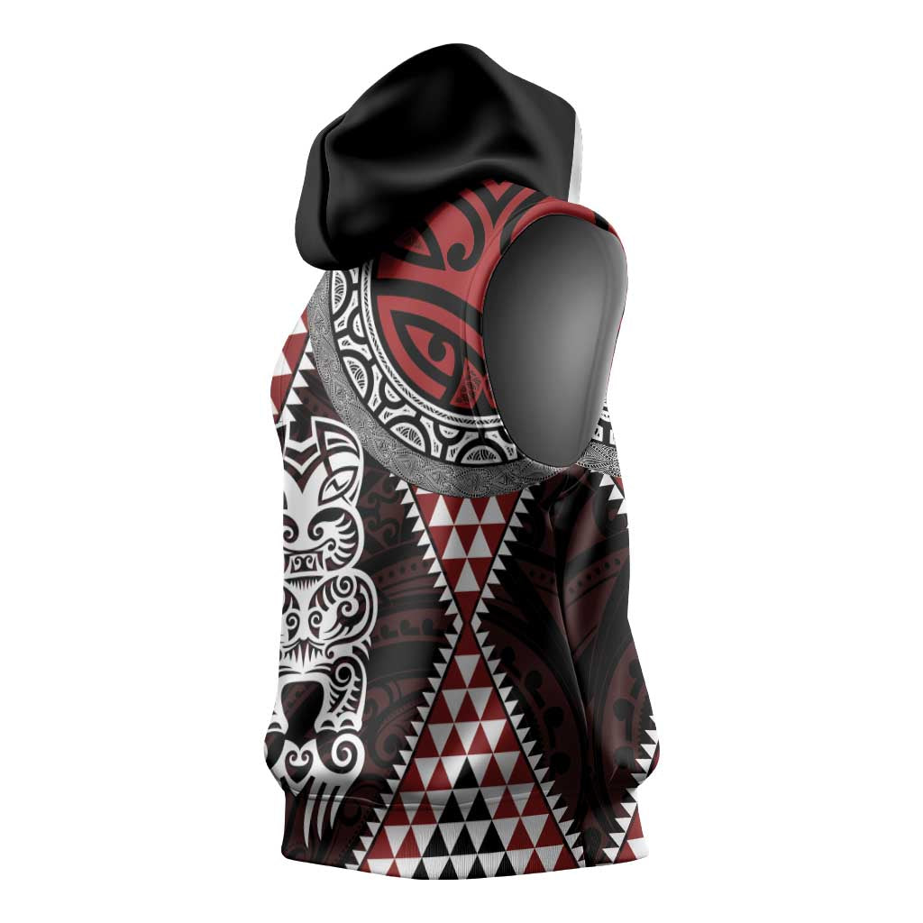 Red Aotearoa Niho Taniwha Sleeveless Hoodie Maori Mythology Tooth - Taniko Motifs LT14 - Polynesian Pride