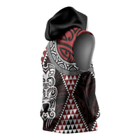 Red Aotearoa Niho Taniwha Sleeveless Hoodie Maori Mythology Tooth - Taniko Motifs LT14 - Polynesian Pride