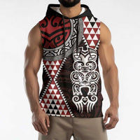 Red Aotearoa Niho Taniwha Sleeveless Hoodie Maori Mythology Tooth - Taniko Motifs LT14 - Polynesian Pride