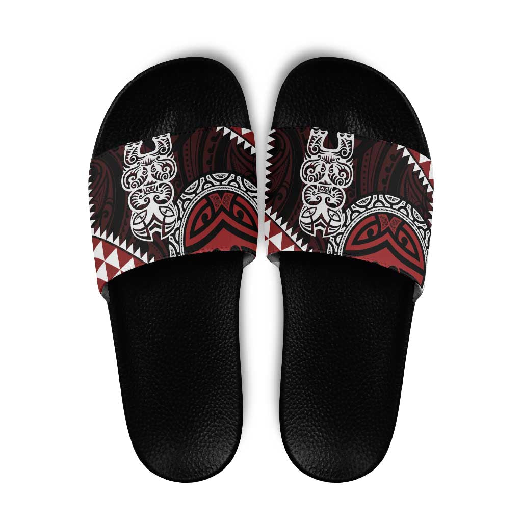 Red Aotearoa Niho Taniwha Slide Sandals Maori Mythology Tooth - Taniko Motifs - Polynesian Pride