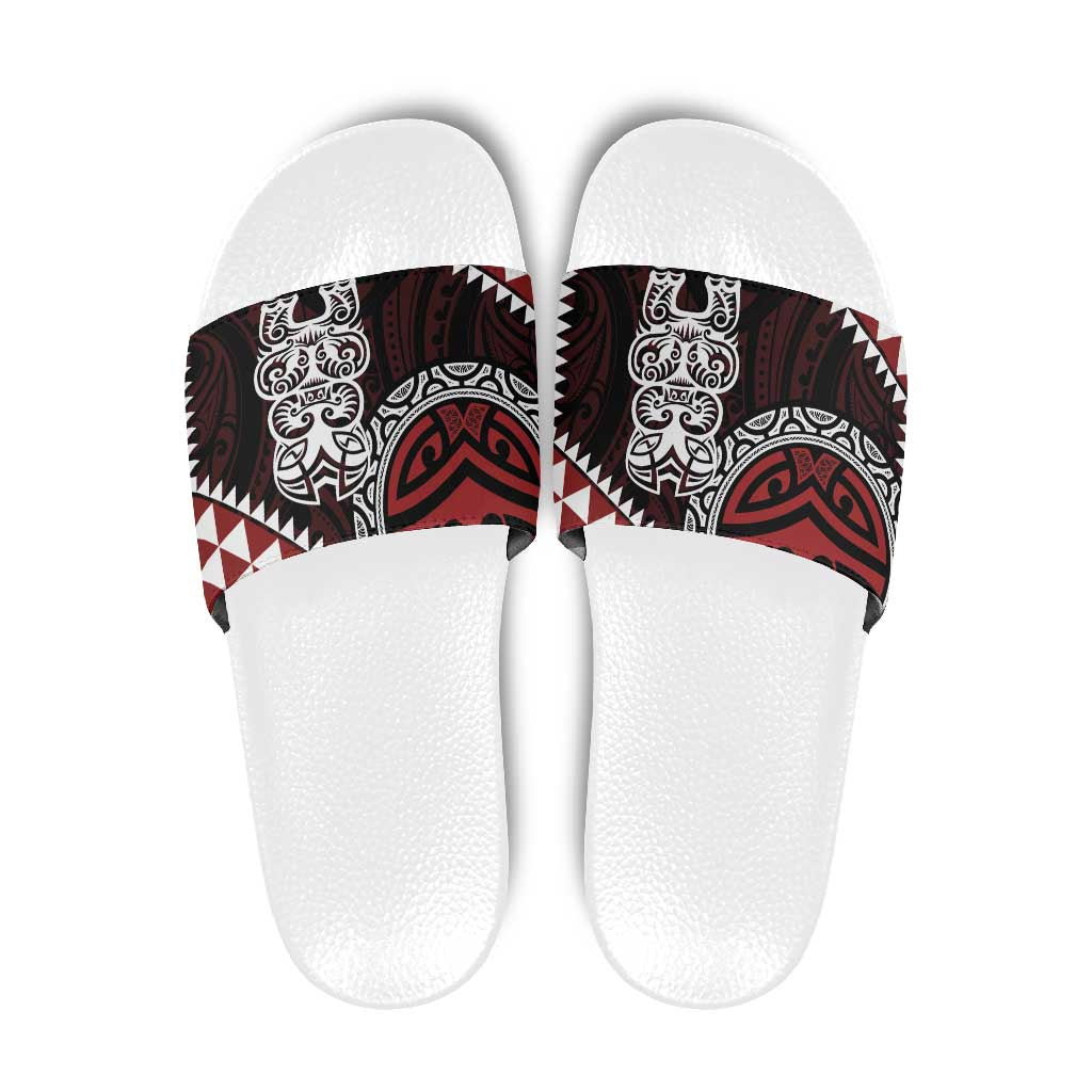 Red Aotearoa Niho Taniwha Slide Sandals Maori Mythology Tooth - Taniko Motifs - Polynesian Pride