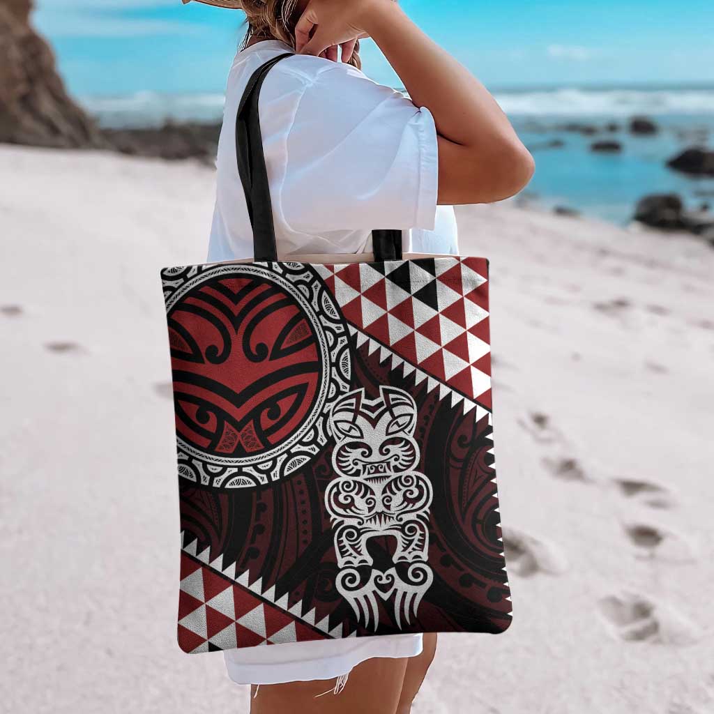 Red Aotearoa Niho Taniwha Tote Bag Maori Mythology Tooth - Taniko Motifs - Polynesian Pride