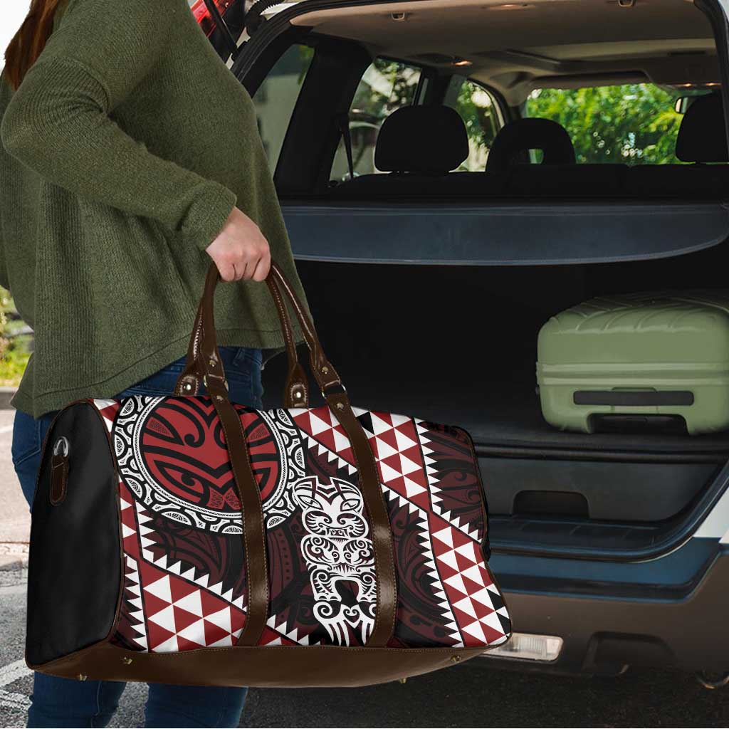 Red Aotearoa Niho Taniwha Travel Bag Maori Mythology Tooth - Taniko Motifs - Polynesian Pride