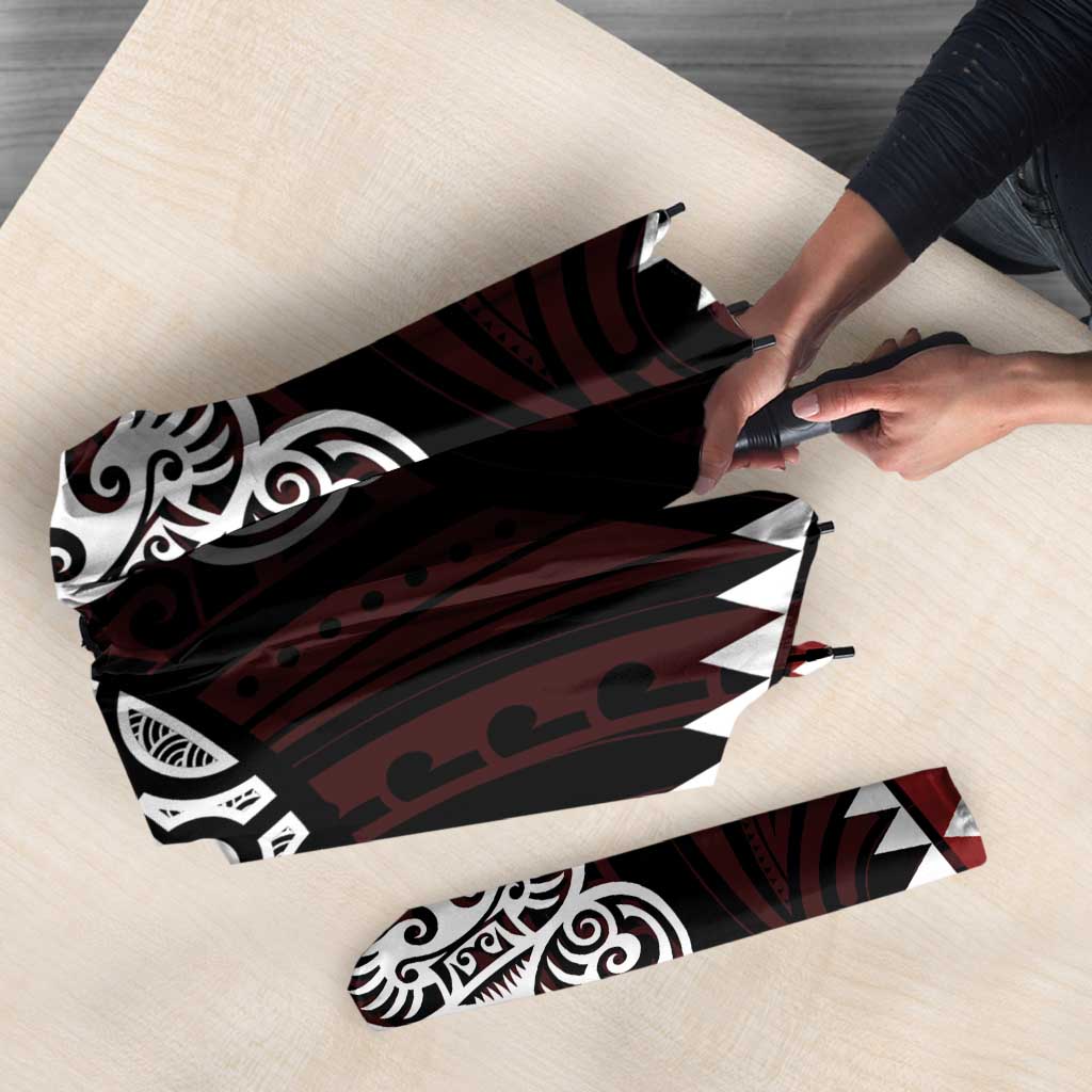 Red Aotearoa Niho Taniwha Umbrella Maori Mythology Tooth - Taniko Motifs - Polynesian Pride