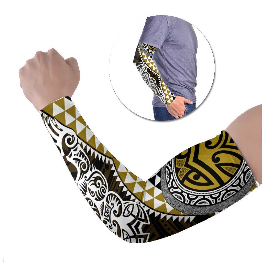 Yellow Aotearoa Niho Taniwha Arm Sleeves Maori Mythology Tooth - Taniko Motifs - Polynesian Pride