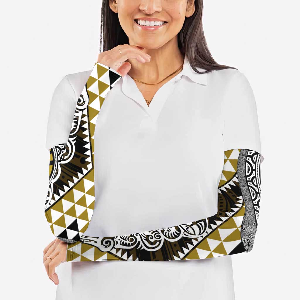 Yellow Aotearoa Niho Taniwha Arm Sleeves Maori Mythology Tooth - Taniko Motifs - Polynesian Pride