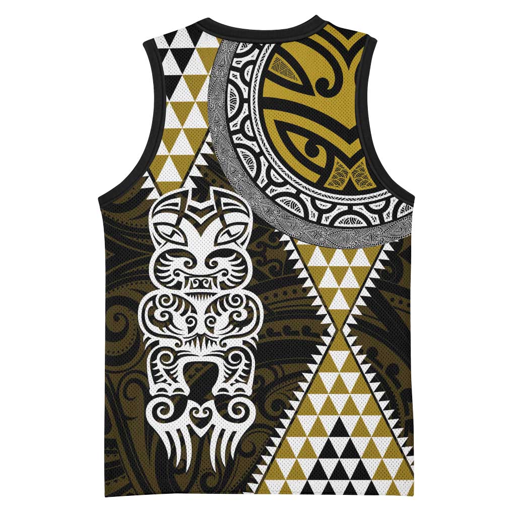 Yellow Aotearoa Niho Taniwha Basketball Jersey Maori Mythology Tooth - Taniko Motifs LT14 - Polynesian Pride