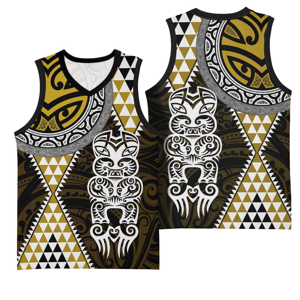 Yellow Aotearoa Niho Taniwha Basketball Jersey Maori Mythology Tooth - Taniko Motifs LT14 - Polynesian Pride