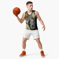 Yellow Aotearoa Niho Taniwha Basketball Jersey Maori Mythology Tooth - Taniko Motifs LT14 - Polynesian Pride