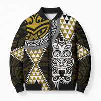 Yellow Aotearoa Niho Taniwha Bomber Puffer Jacket Maori Mythology Tooth - Taniko Motifs LT14 Unisex Yellow - Polynesian Pride