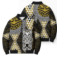 Yellow Aotearoa Niho Taniwha Bomber Puffer Jacket Maori Mythology Tooth - Taniko Motifs LT14 - Polynesian Pride